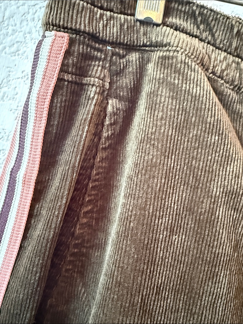 Pilcro Women’s Dark Green Corduroy Barrel Pants with Peach & Burgundy Stripe - Picture 4 of 7